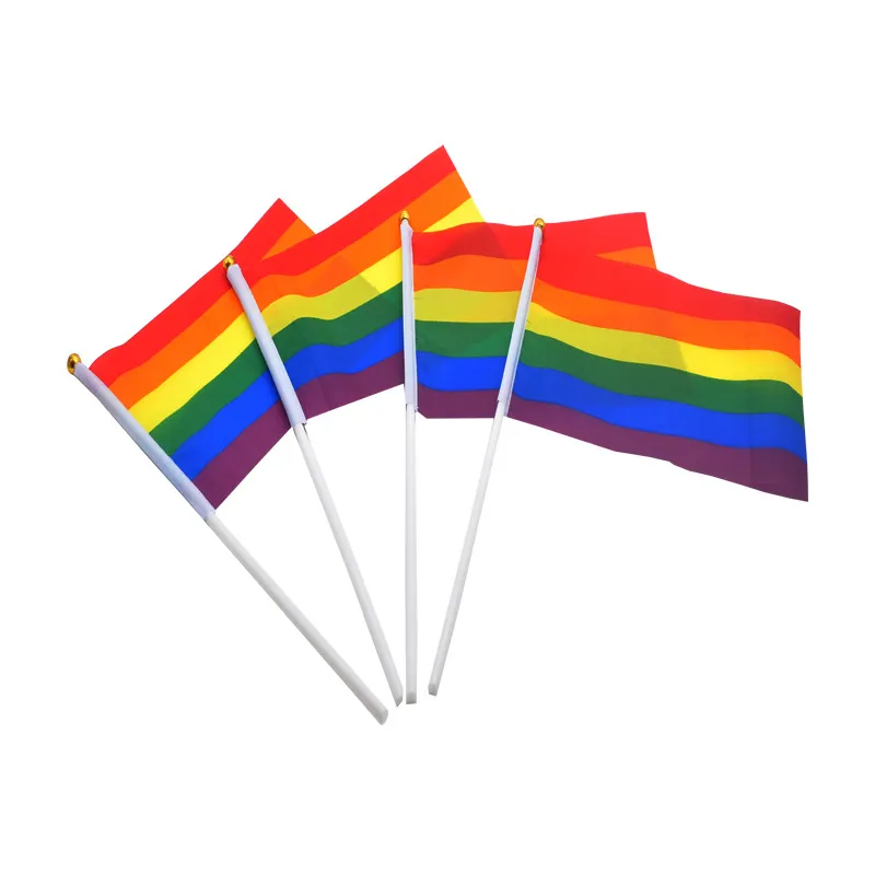 14X21cm Rainbow Flag with Flagpole Rainbow Gay Lesbian Homosexual Bisexual Pansexuality Transgender LGBT Pride J0428