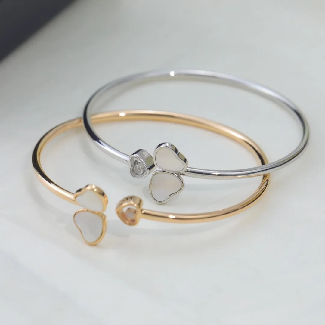Jóias de vendas a quente, moda e minimalista, três pulseiras abertas de coração com diamante incrustado de ouro rosa de 18k, sogra Petal Bracelet for Women