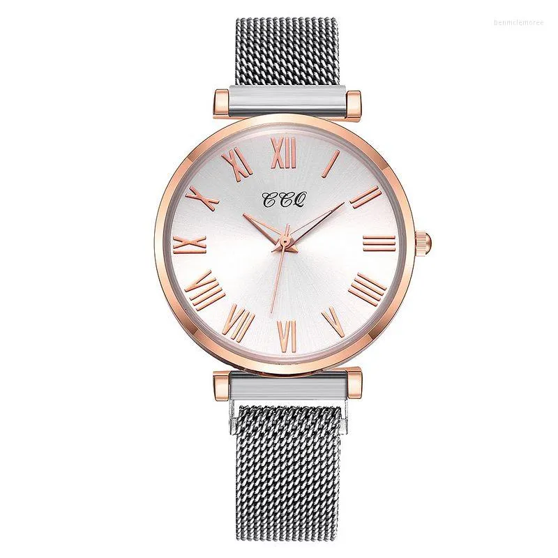 Zegarek 100pcs/partia CCQ Casual Roman Numerals Magnetyczne zegarek Kobiety proste kolorowe twarz okrągłe zegar na rękę zegar Montre femme