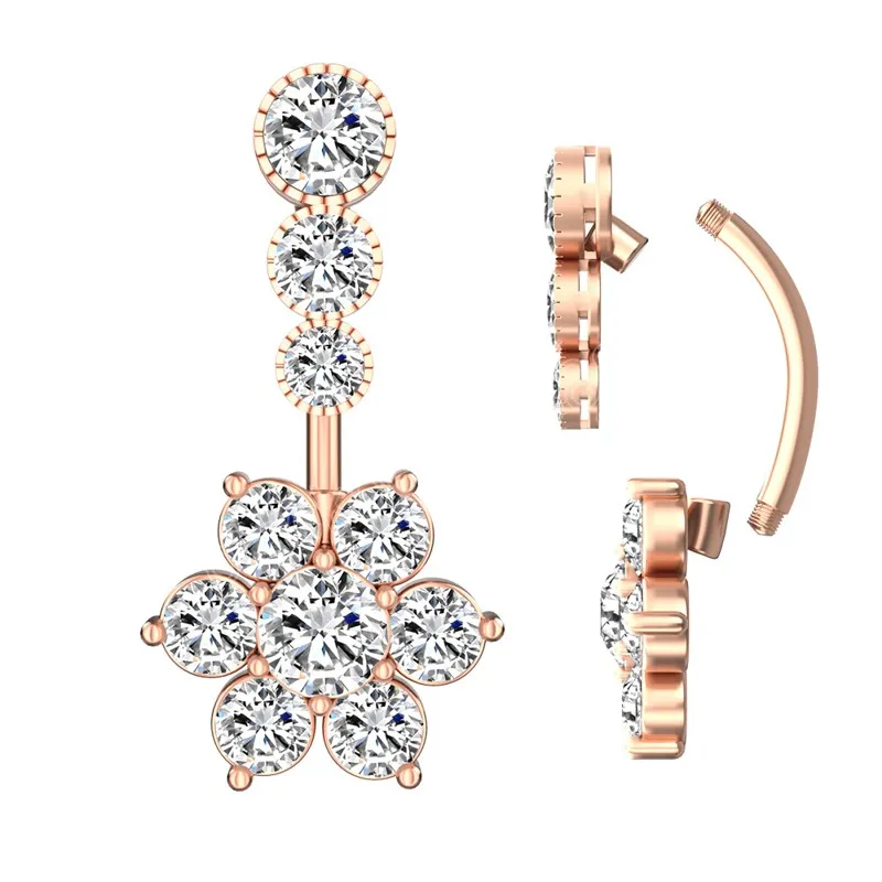 Kristalle Blume Bauchnabelringe für Frauen Mädchen Chirurgenstahl CZ Nabelring Set Nettes Herz Bauchringe Piercing Körperschmuck