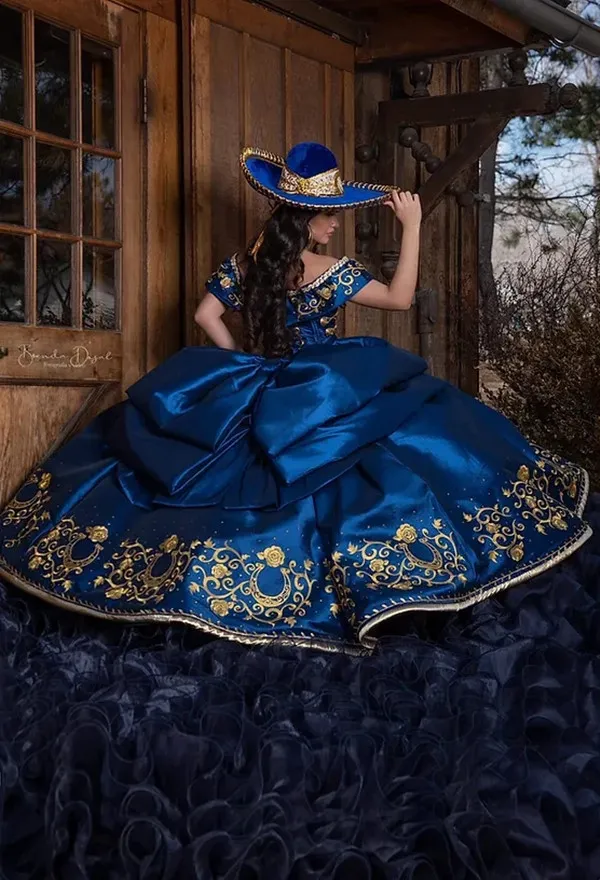 Blue and online gold charro dress