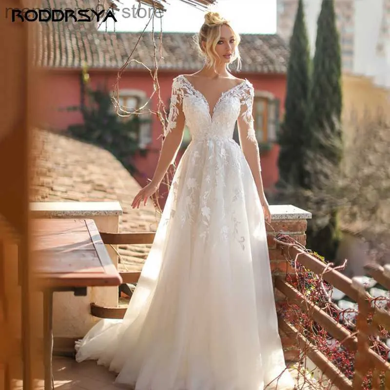 Parti Elbiseleri Roddrsya v Boyun Gelin Elbiseler Uzun Kollu Dantel Aplikler Kadınlar İçin Gelinlikler Ardaş Vestidos de Noiva Mariage Özelleştirilmiş T230502