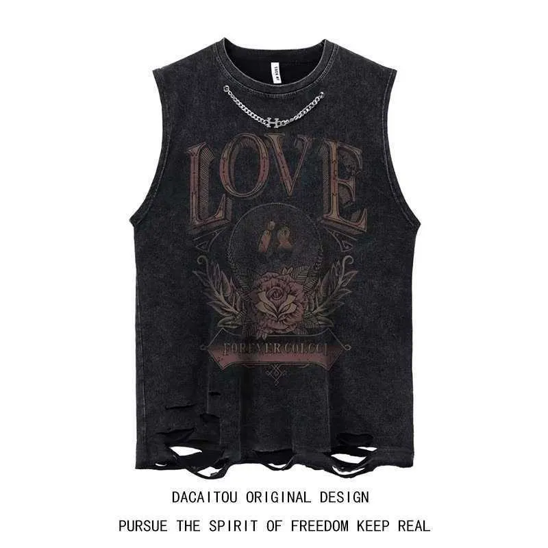 T-shirts pour hommes 4 Designs Gilet pour hommes Style gothique Crop Top Punk Heavy Metal Cropped Casual Harajuku Demon Black Vintage Washed Summer Streetwear J230502