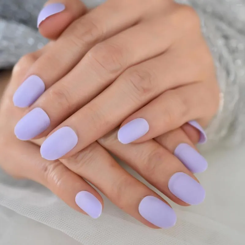 Light Purple Matte Oval False Nails Purple Full Cover Press On