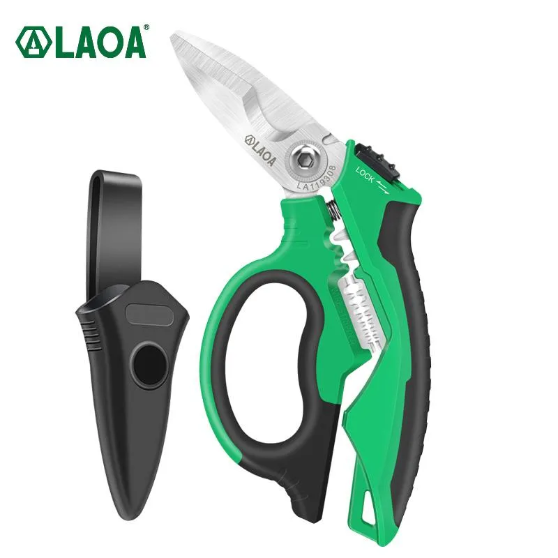 Schaar LAOA 8" Heavy Duty Electrician Scissors with Laborsaving Springs Cutting Wire Cable Stripping Curved Shears Crimping Tools