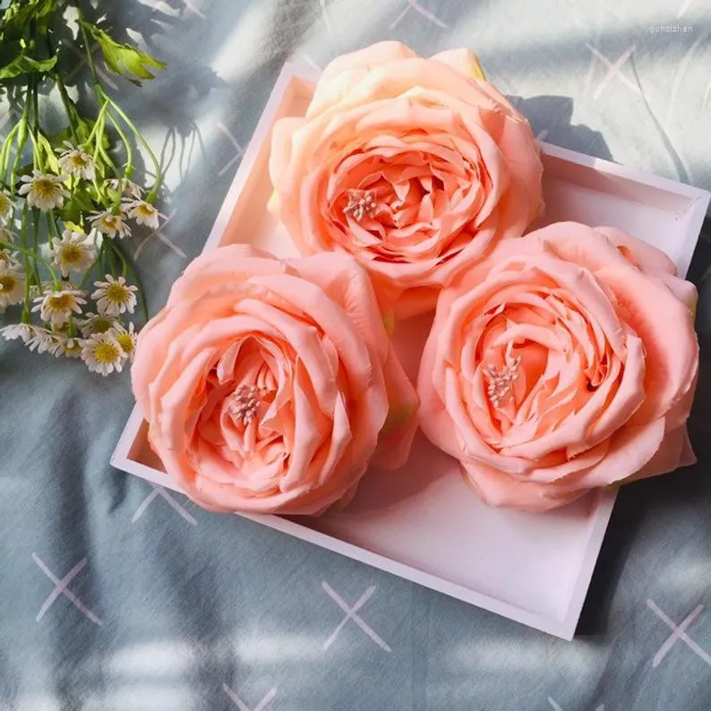 Kwiaty dekoracyjne 10pcs Peach sztuczna wielka głowa anioł Roses Jedwabny róża na majsterkowanie bukiety ślubne dekoracje