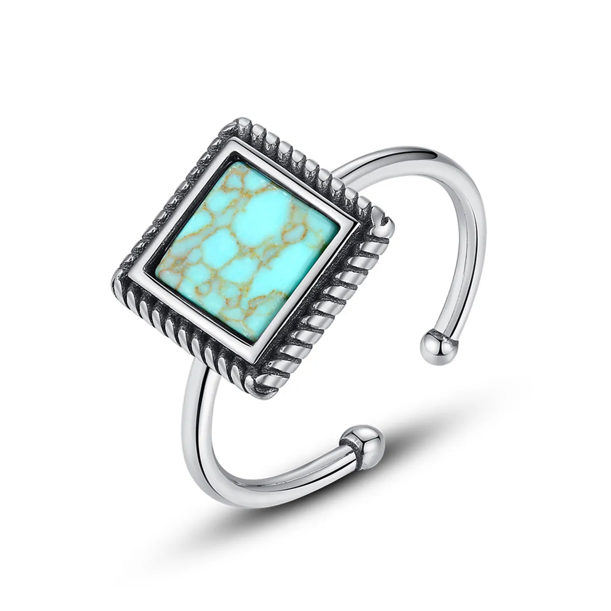 European retro turquoise open ring women fashion luxury brand s925 silver square ring charm female wedding party high-end jewelry Valentine's Day gift