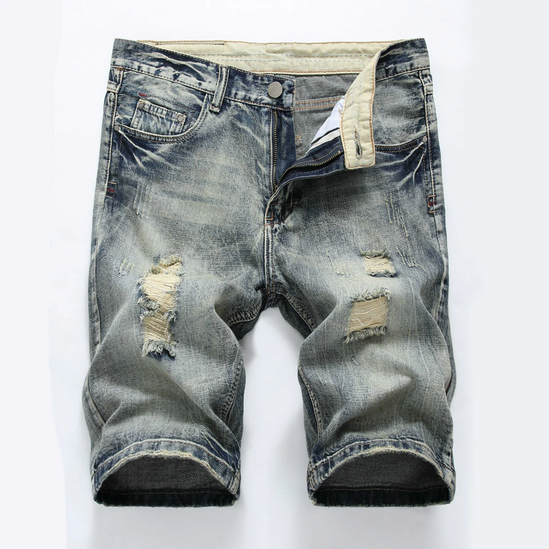 2021 Summer Denim Shorts Men Jeans Mens Jean Shorts Hole Hip Hop Bermuda Skate Board Harem Male Jogger Ankle Ripped Wave