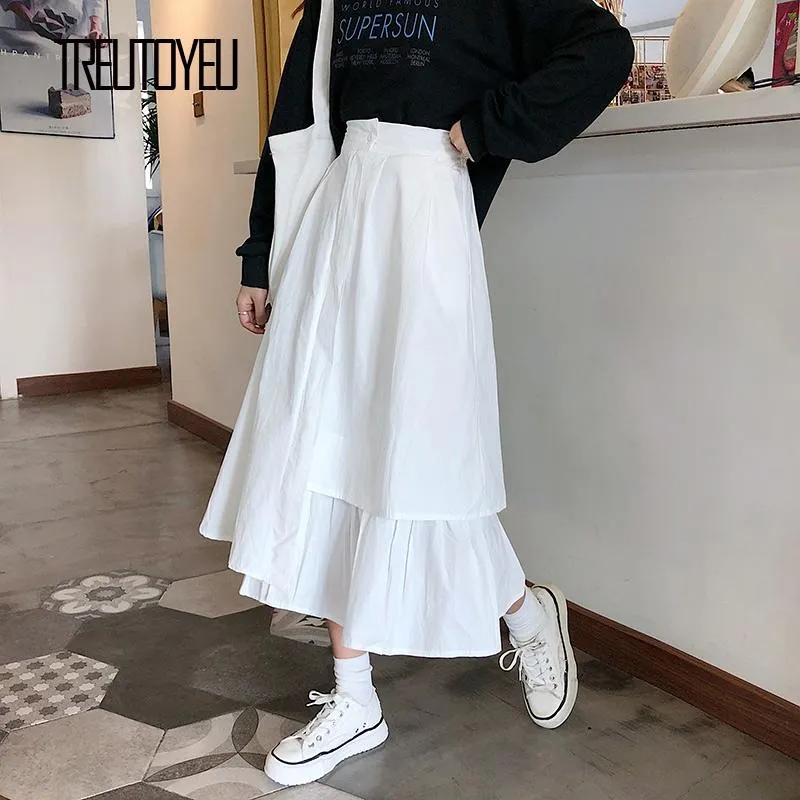 Abiti Treutoyeu 2020 Summer Harajuku Ladies Maxi lunghe gonne con tasche gonna di cotone nero asimmetrico Faldas Largas