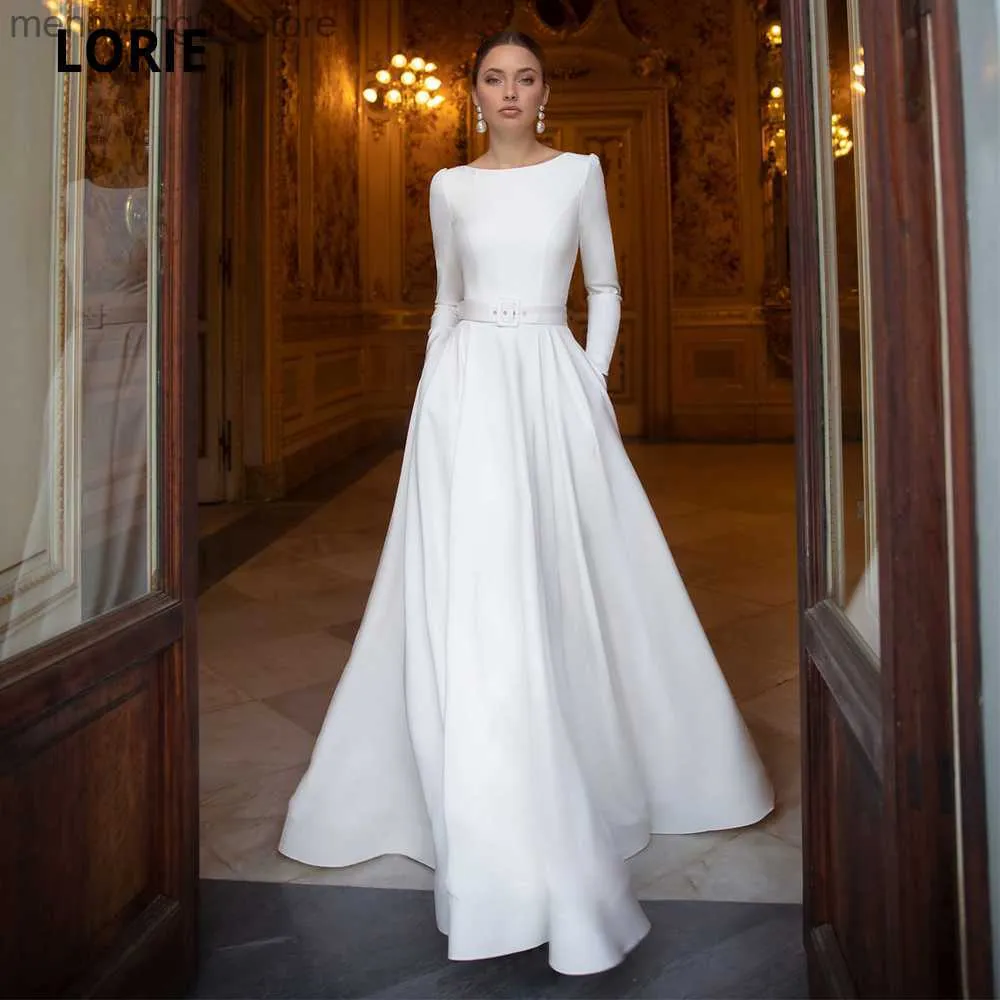 Party Dresses A-line Simple Wedding Dresses Satin with Lace Beading Bride Gowns with Long Sleeve Beach Boho Princess Party Dresses 2021 T230502