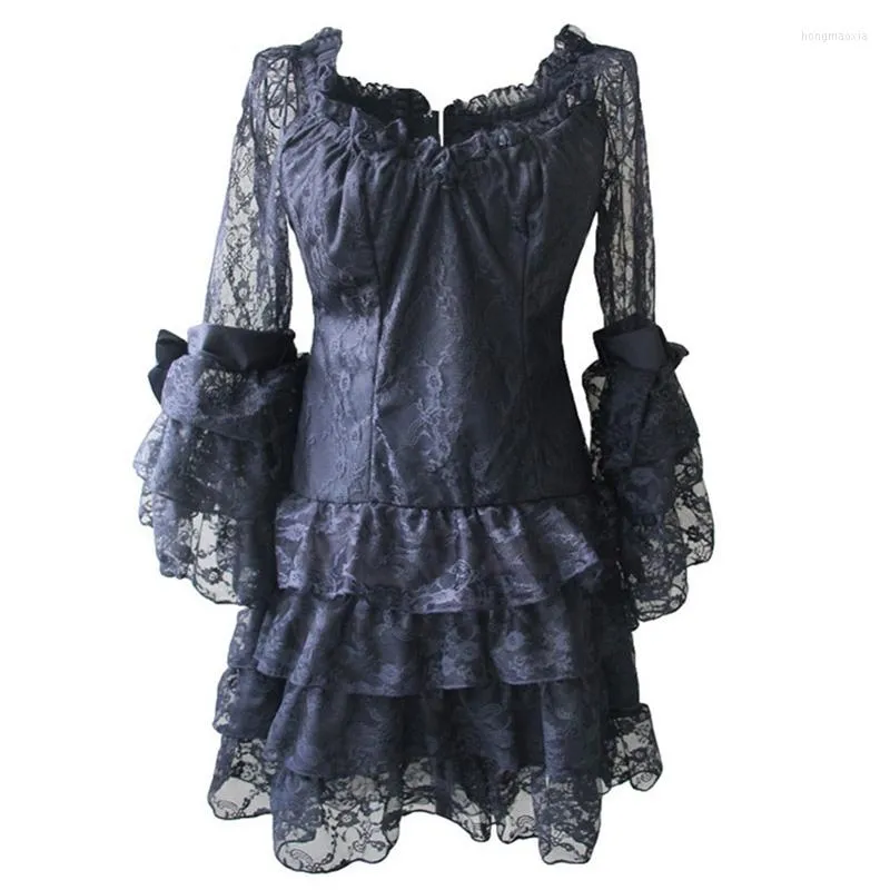 Casual jurken Black Hollow Out Bloemen kanten vlinder mouw Victoriaanse korsetjurk sexy gotische korsetten en bustiers steampunk -kleding