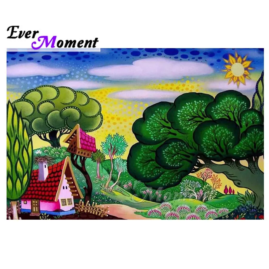 Stitch Ever Moment Diamond Målning Tree House Landscape 5d Diy Wall Decor Full Square Picture of Rhinestone Diamond Embroidery ASF1818