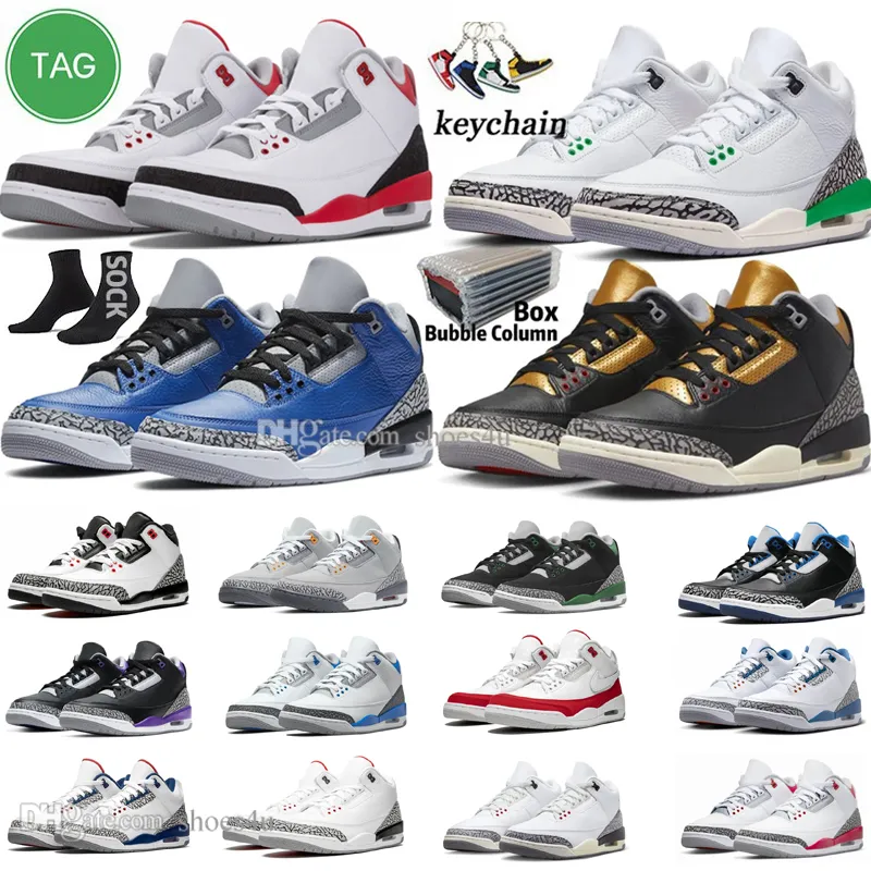 Jumpman 3s ladies basketball shoes for Men and Women Lucky Green Pine Black White Cement Reimagined True Racer Blue UNC Fire Red Denim Grey Sports Sneakers and Trainers