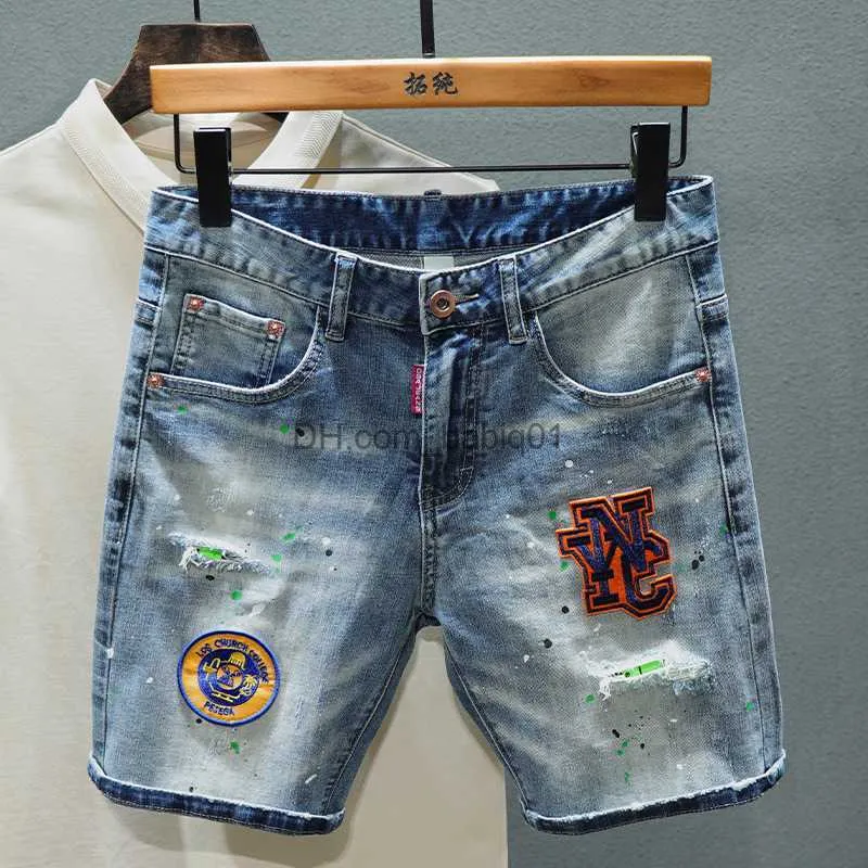 Hommes Shorts Hommes Déchiré Denim Shorts Trous Jeans Nouvelle Mode Homme D'été Bleu Jeans Shorts Haute Qualité Homme Coupe Droite Denim Shorts Taille 38 T230502