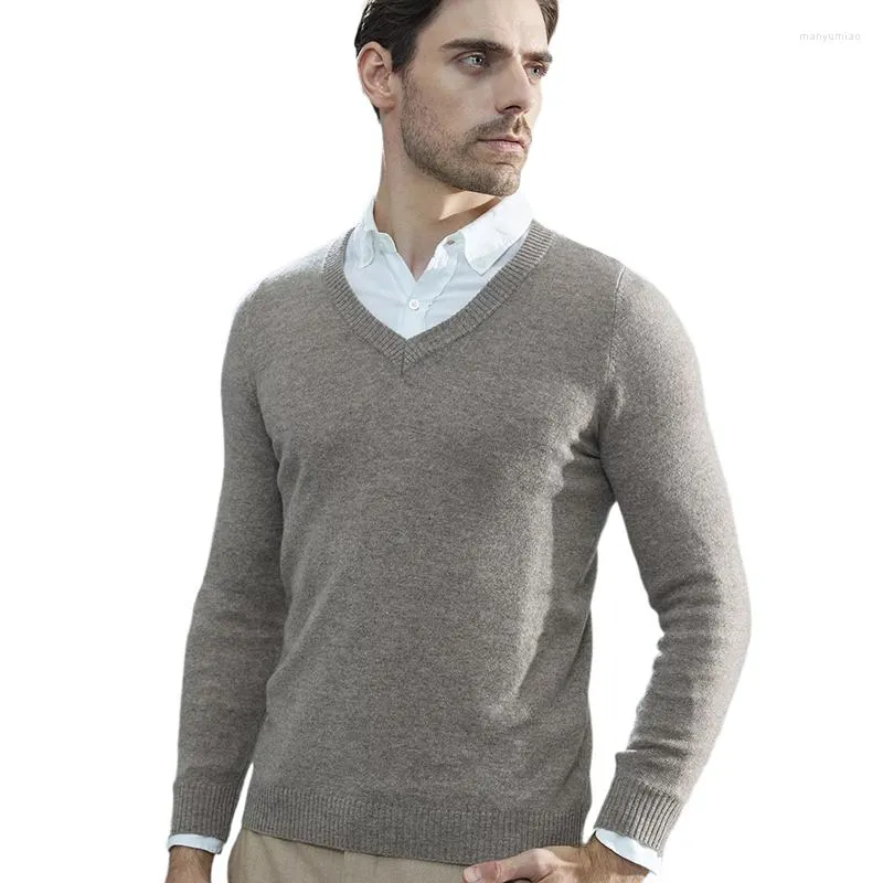 Men's Sweaters Cashmere Sweater Men Knitted Pure Merino Wool V-Neck Long-Sleeve Thick Pullover Winter Autumn Male Jumper Clothing