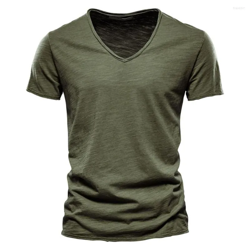 Herenpakken No.2-7632-2023 Zomer V-Neck T-shirt Heren gekamd katoen met een vaste korte mouw T-shirt Fitness Undershirt Mannelijke tops