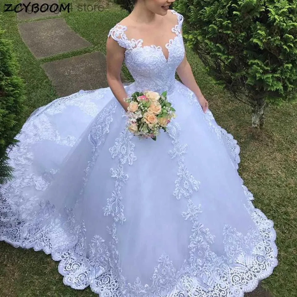 Feestjurken 2023 Nieuwe illusie Wit/ivoren baljurk lange trouwjurk korte mouwen bruid jurken prinses tulle elegante trouwjurken t230502