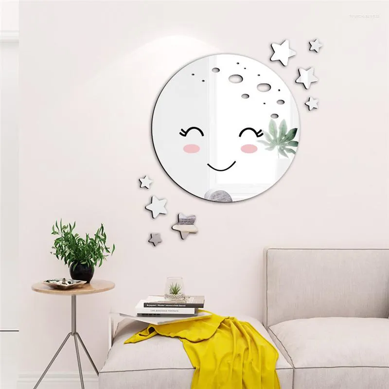 Stickers muraux 3D Planète Étoiles Miroir Autocollant Décor À La Maison Dessin Animé Sourire Acrylique Décoratif Pour Enfants Bébé Chambre