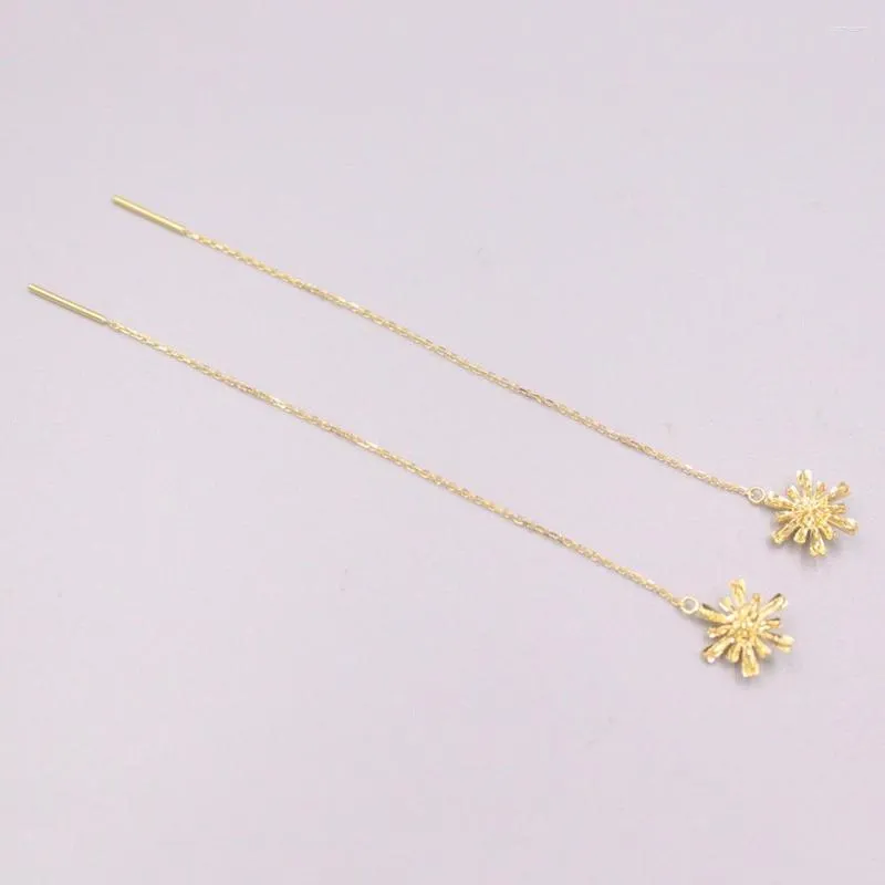Orecchini pendenti in oro giallo massiccio 18kt puro da donna O Link Flower Bead Line 1.2-1.4g 90 10mm