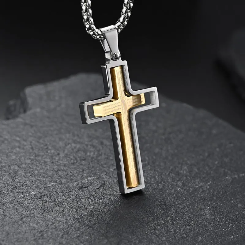 Hänge halsband design hip hop christian cross rotertable bibel lång låda kedja amulet rostfritt stål manliga herrsmycken
