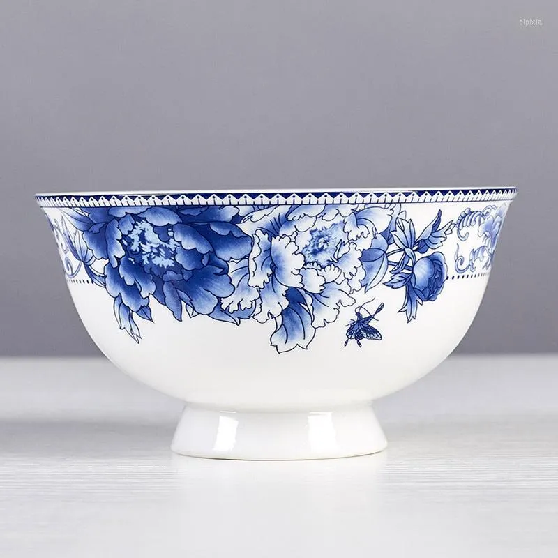Bols Manger Bol Soupe Anti-Brûlure Grand Bone Chine Vaisselle Ensemble Bleu Et Blanc Porcelaine Ménage