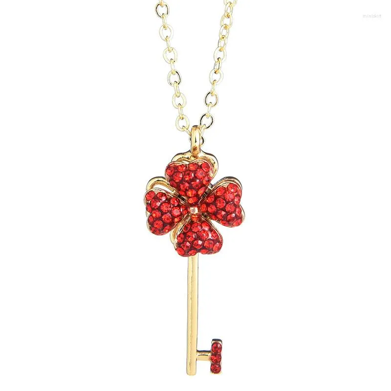 Pendant Necklaces Stainless Steel Red Crystal Spinning Pinwheel Ladies Key Necklace Ropa De Mujer Aka Jewelry Sorority Wholesale Fashion