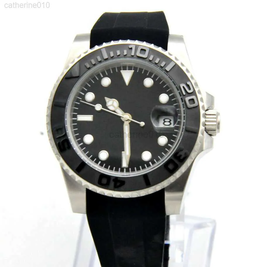 Wristwatches 40mm Black No Dial Luminous Date Ceramic Ring Yacht Automatic Mechanical Rubber Strap G230502