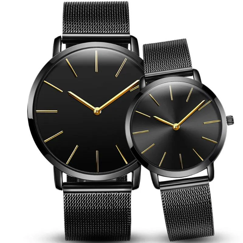 Montres-bracelets 2023 mode horloge robe heure femmes hommes montres 1 paire Couple élégant verre acier bande maille ceinture Quartz montre-bracelet
