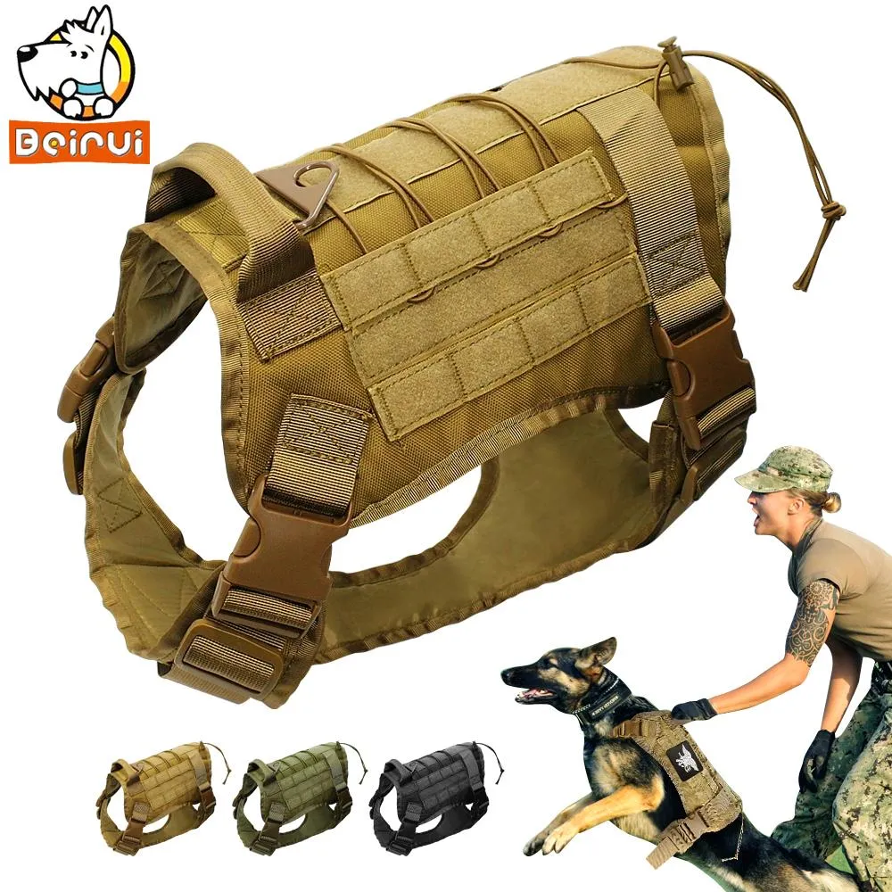 Harnais tactique pour chien, gilet d'entraînement, harnais militaire résistant à l'eau avec poches/patchs Molle détachables pour grands chiens