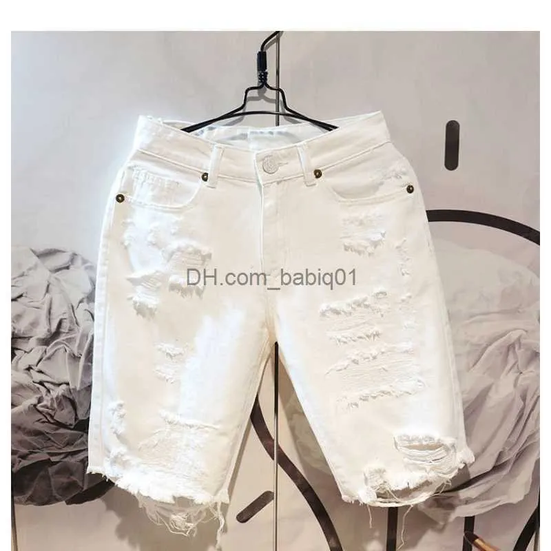 Men's Shorts 2022 Summer Fashion Cropped Men's Tattered Ripped Shorts Loose Straight Casual White Denim Pants Streetwear Men Boyfriend Jeans T230502