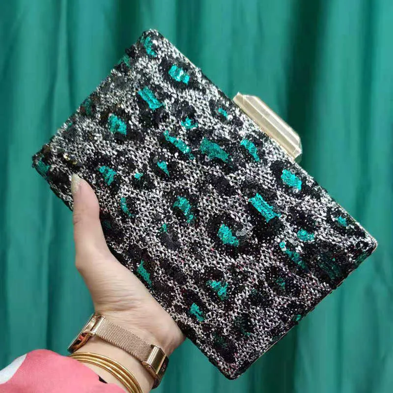 Evening Bags Sequined Green Color Women Party Wedding Chain Shoulder Handbags Luxury Golden Clutch Purse 230427