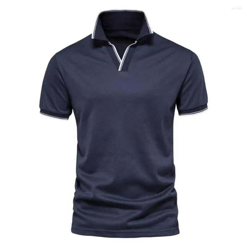 Herrpolos V Neck Polo-skjortor för män Solid Color Short Sleeve Classic T-shirt Mens 2023 Summer Shirt Clothing Tee Tops
