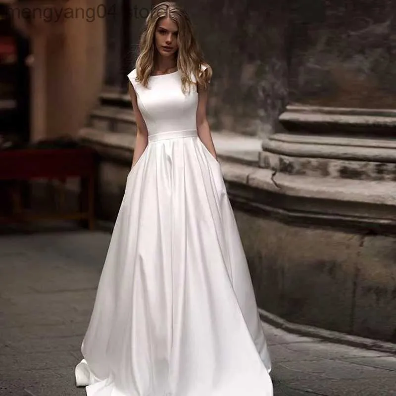 Partykleider 2023 Elfenbeinweiße Robe Satin Hochzeitskleid Robe De Soiree longue Formelle einfache Robe de Soiree Braut T230502