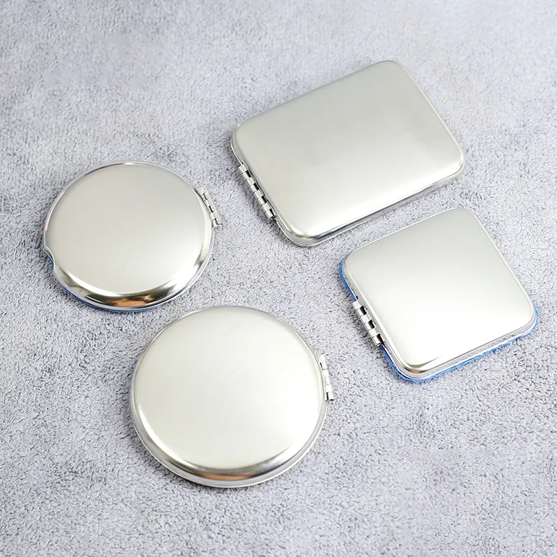 Rostfritt stål Portable Mirror Rectangular Round Folding Makeup Mirror Can Laser Logo Double-Sided Carry-On Metal