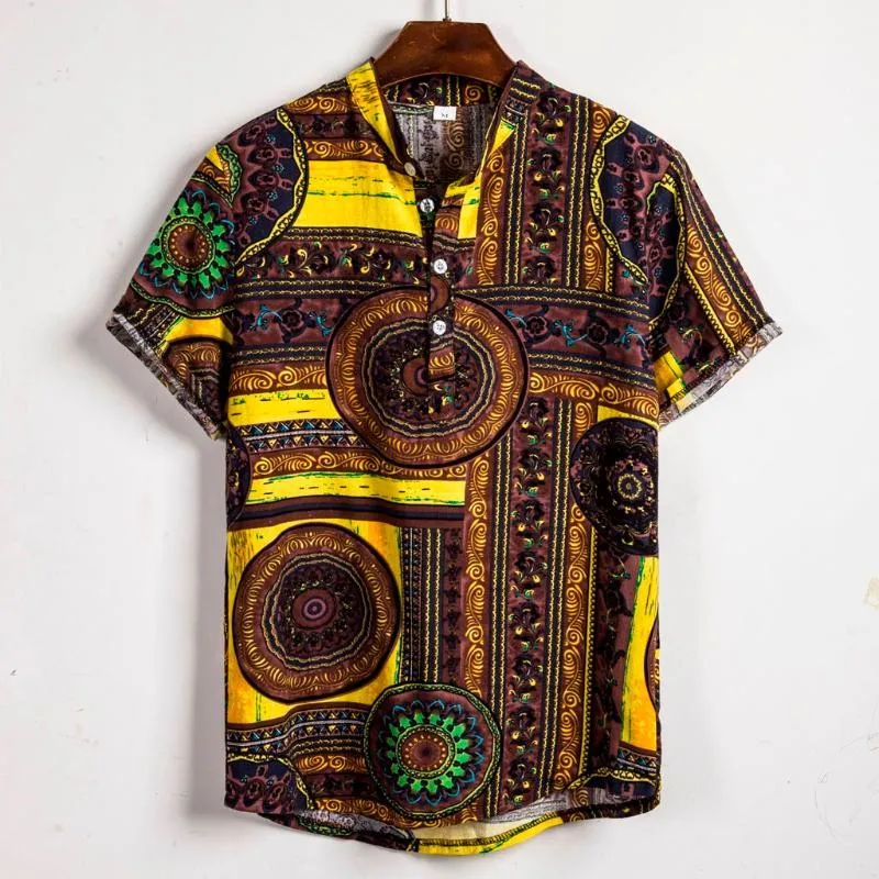 Camisas casuais masculinas camisa havaiana étnica geométrica de manga curta curta 3d imprimido no verão de férias no topo para homens e mulheres