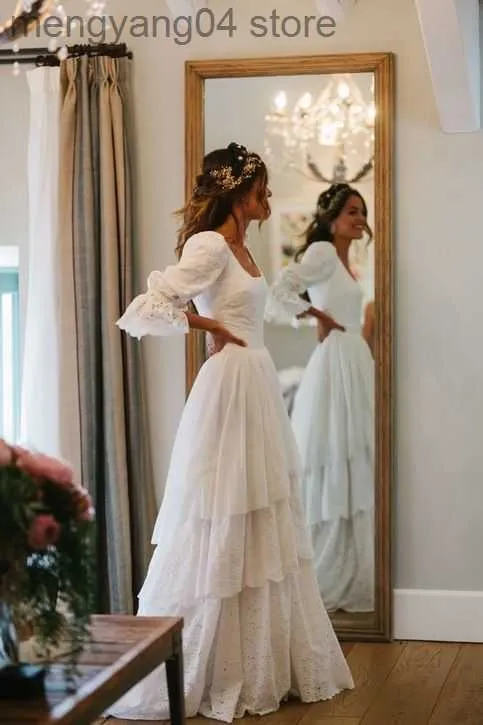 open lace back dress Simple Bohemian Wedding Dresses Lace V Neck Beach Maxi Dresses US16 / White main image 0