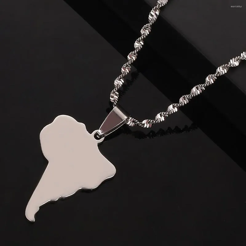 Pendant Necklaces Stainless Steel Silver Color South America Map Pendants Necklace Charm Jewelry