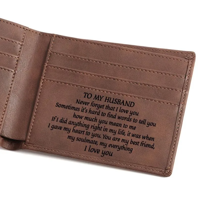 Wallets Personalized Wallet Gift Men/Son/Him/Husband/GrandSon Vintage High Quality Pu Leather Small Slim Holder Purse 2023