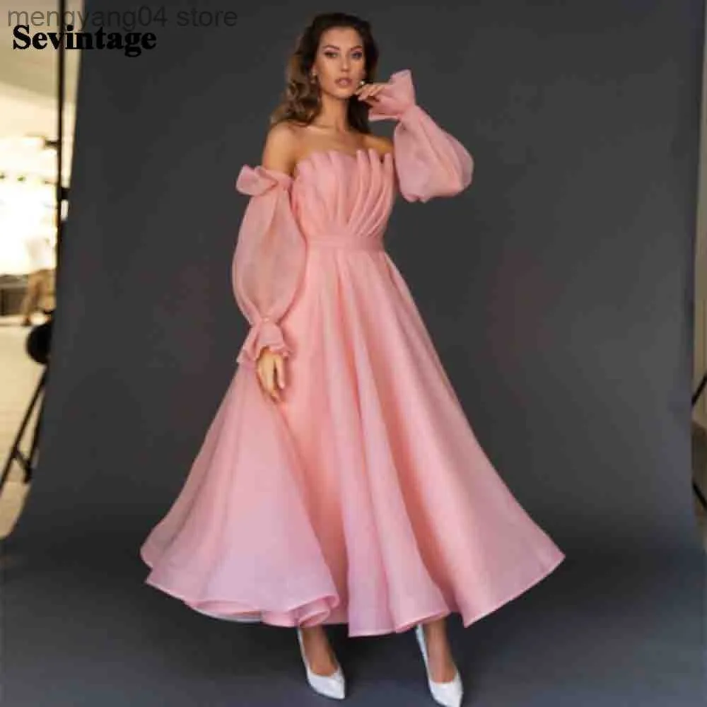 Party Dresses Sevintage Organza Boho Wedding Dresses Mid-Calf Sexy Backless Puff Sleeves Beach Bride Dress Princess Wedding Gowns Plus Size T230502