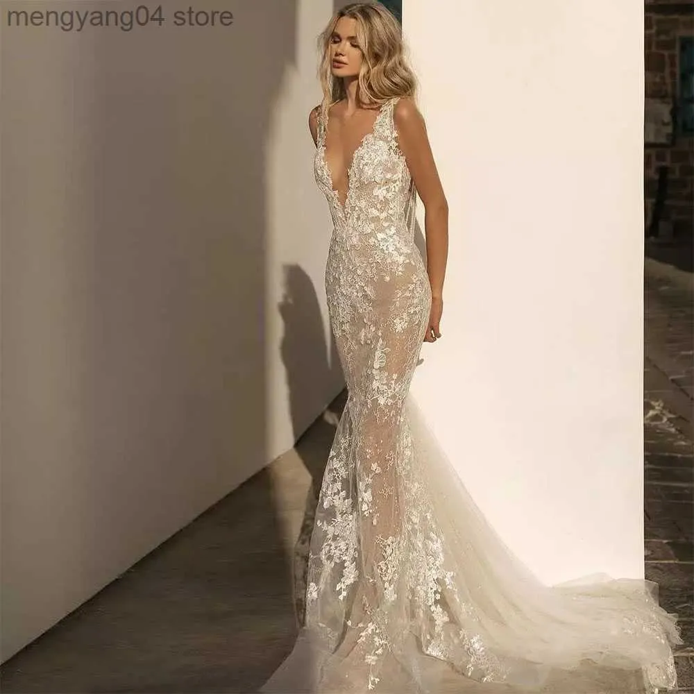 Party Dresses Sevintage Luxury Mermaid Wedding Dresses Lace Appliques V-Neck Tassel Pearls Bridal Dress Beach Bride Gowns Custom Made T230502