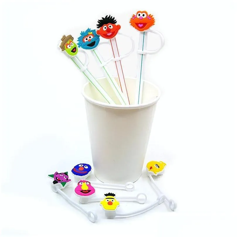 Drinking Straws Sts Custom Cartoon Sile St Toppers Accessories Er Charms Reusable Splash Proof Dust Plug Decorative 8Mm Drop De Deli Dhidy