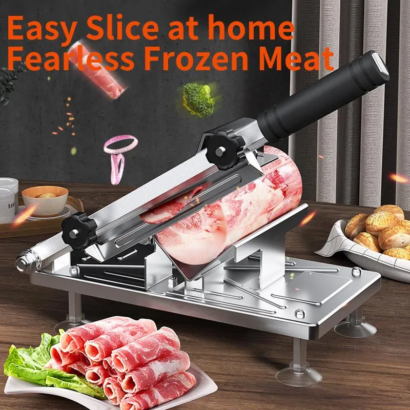 Processors Kitchen Frozen Meat Slicer Manual Stainless Steel Food Cutter Slicing Machine Automatic Meat Delivery Nonslip Handle Cutter Tool