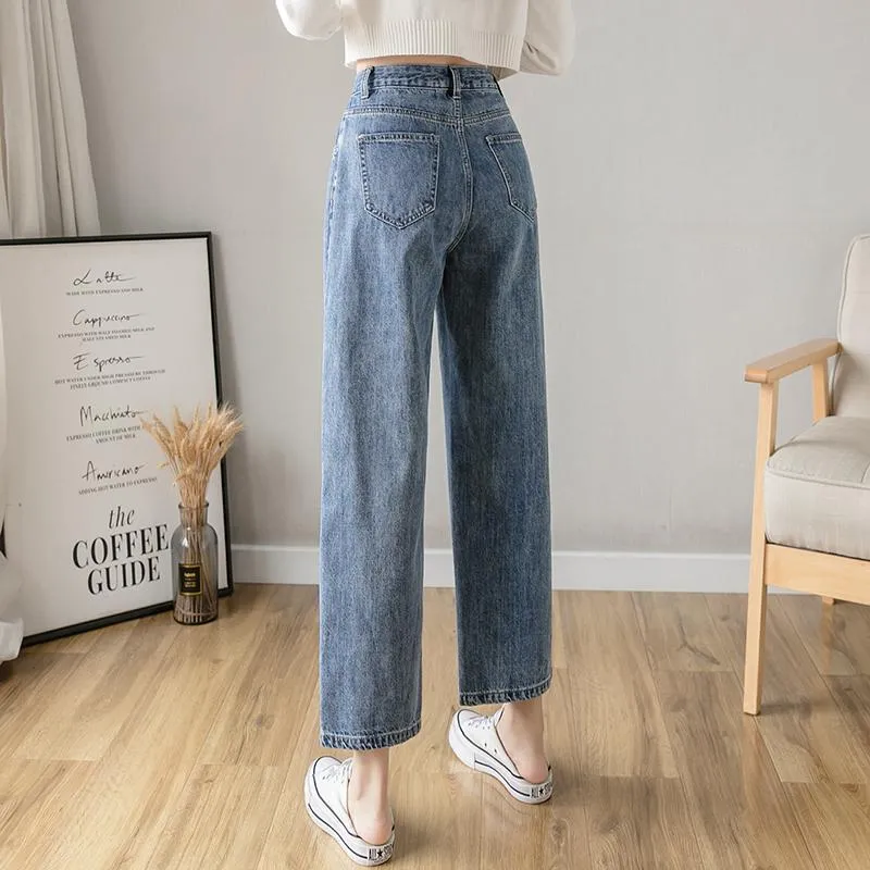 Jeans Spring Summer Autumn Straight Wide Leg Jeans Pants Korean Style  School Ladies Girls Denim Trousers Casual High Waist Blue Pants From Syscj,  $29