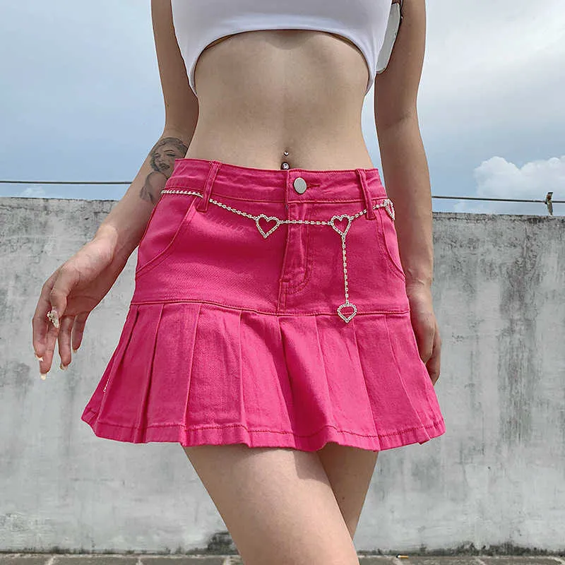 Pink denim sale skirt 90s look