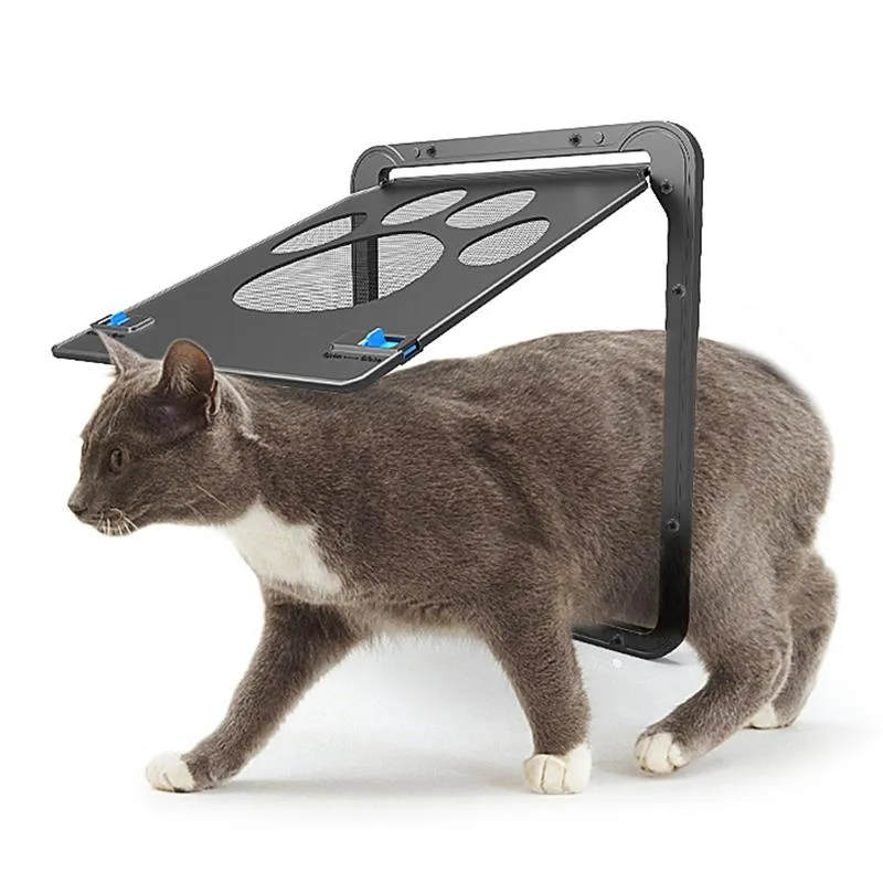 CAGES CAT GATE DOG DOOR SCREAN磁気フラップ自動ロック可能な黒いペットのスライドドア自由に小さい犬のためのゲートウェイ猫