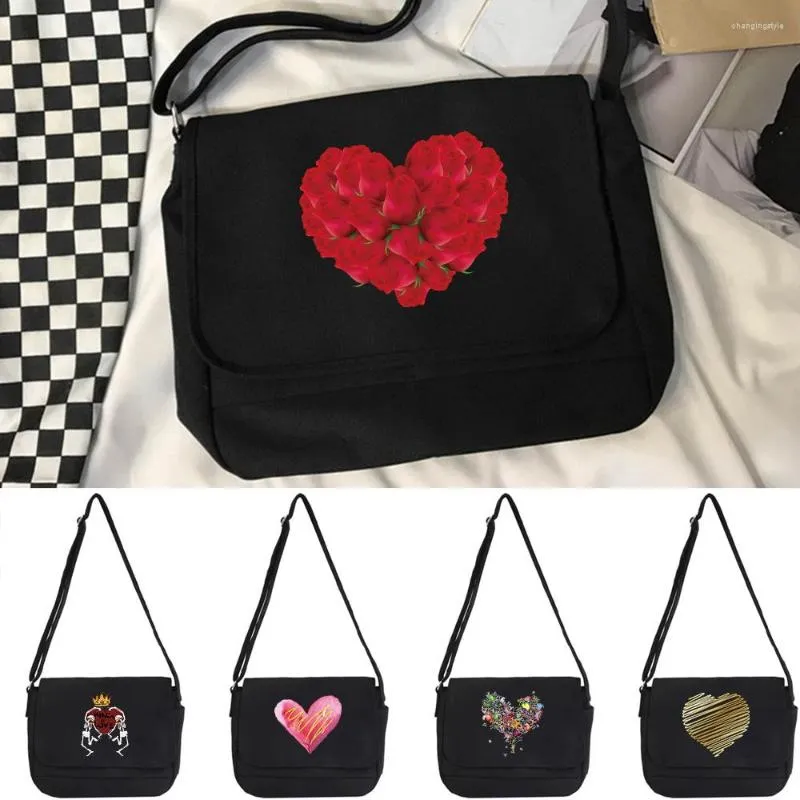 Bel Çantaları Crossbody Bag Sıradan Canvas Omuz Diagonal Gençlik Satchel Kadınları Messenger Okulu Zarf Kabağı Aşk Deseni