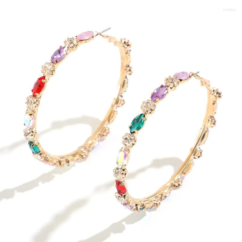 Hoop Earrings High Quality Color Rhinestone Oversize Ear Studded For Women Luxury Elegant Romantic Fashion Jewelry Wholesale