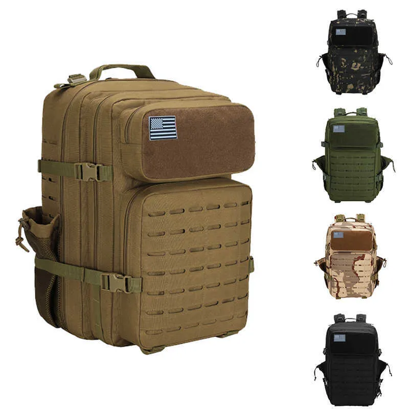 배낭 여행 팩 새로운 50L 군대 전술 배낭 남자 Molle Army Assault Backpack 3p 야외 방수 버그 사냥 트레킹 방향 자크 가방 J230502