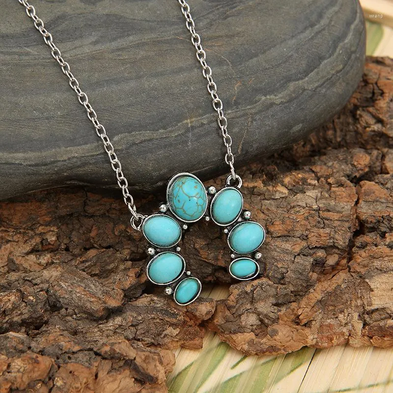 Hänghalsband lång skiktad squash blossom halsband västerländsk choker turkos stil smycken boho cowgirl naturlig blå sten