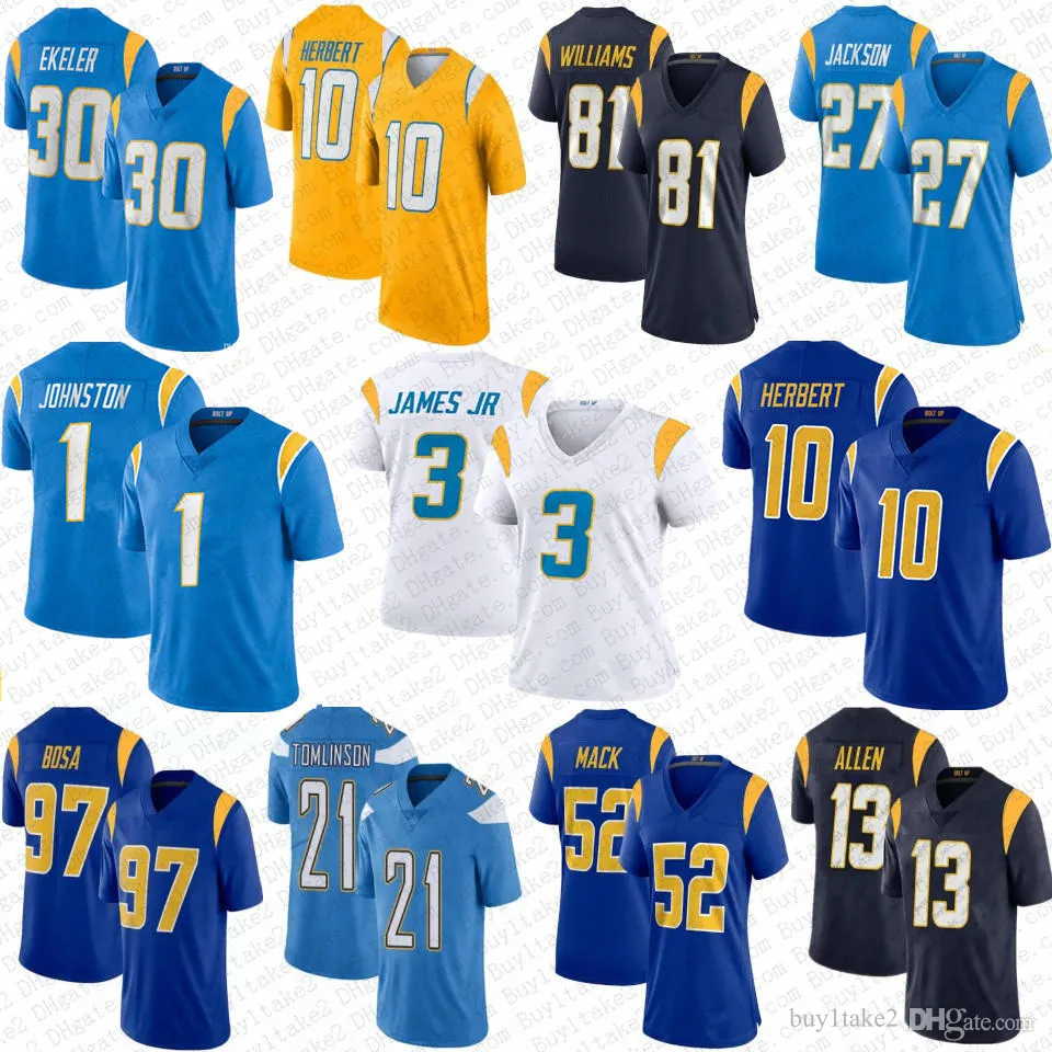 10 Justin Herbert Football Jersey Derwin James Jr Joey Bosa LaDainian Tomlinson Khalil Mack Quentin Johnston kommer att sänka Hayden Hurst J.K. Dobbins Cameron Dicker